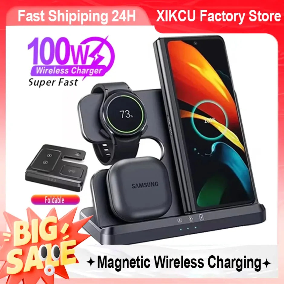(For Samsung) 100W 3 In 1 Super Fast Wireless Charger Station